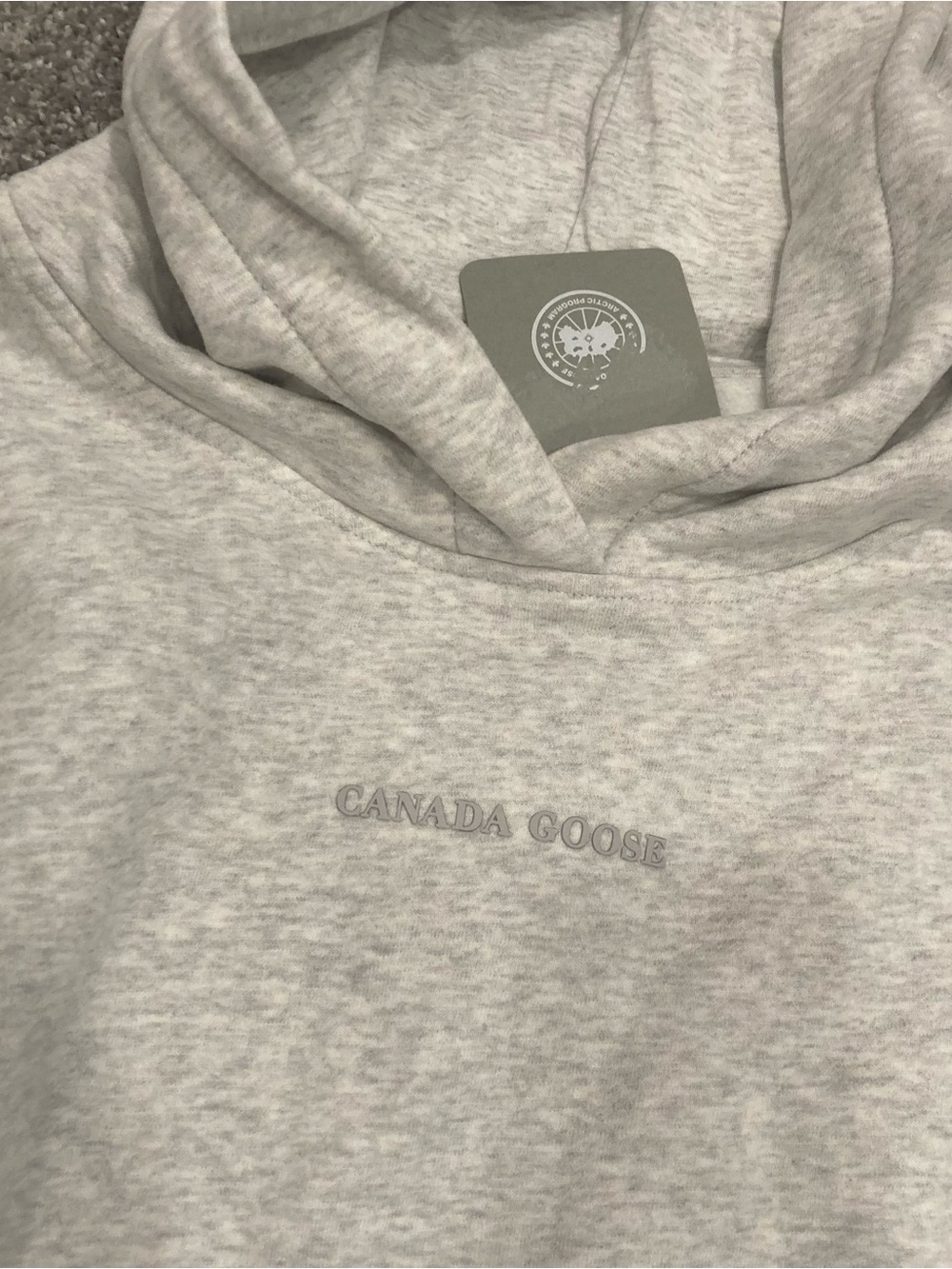 Canada Goose Light Heather Gray Pullover Hoodie with Raised Logo